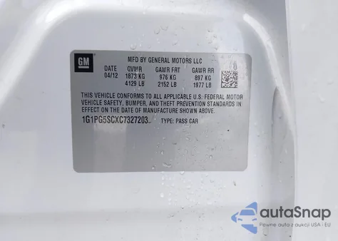 2012 Chevrolet Cruze Lt from USA, damaged, VIN 1G1PG5SCXC7327203